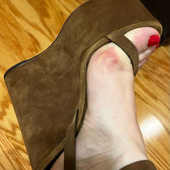 YSL Frida Brown Suede Wedges New - Picture 10 of 12